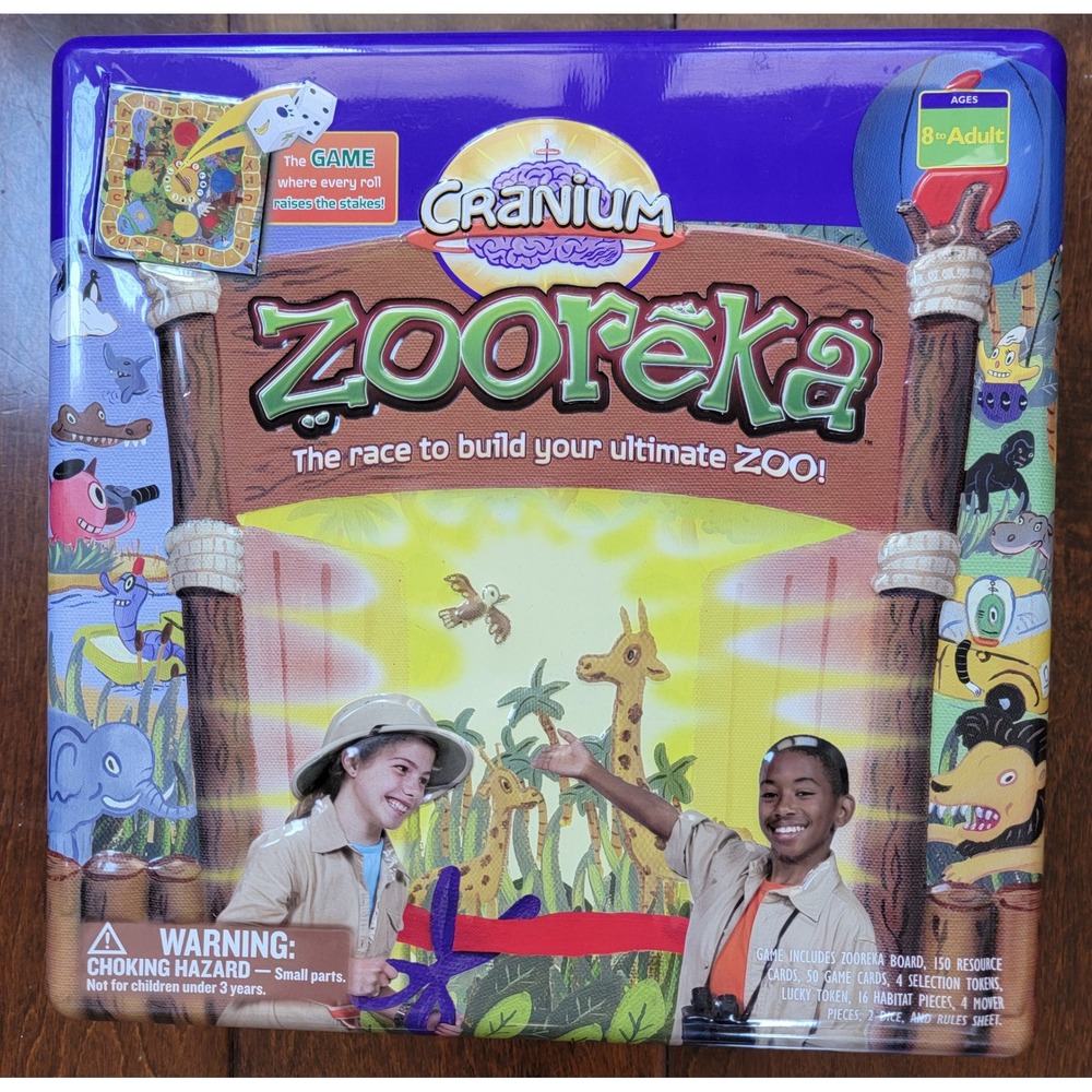 2006 Cranium Zooreka Board Game Tin COMPLETE Family Kids Animals Safari Zoo